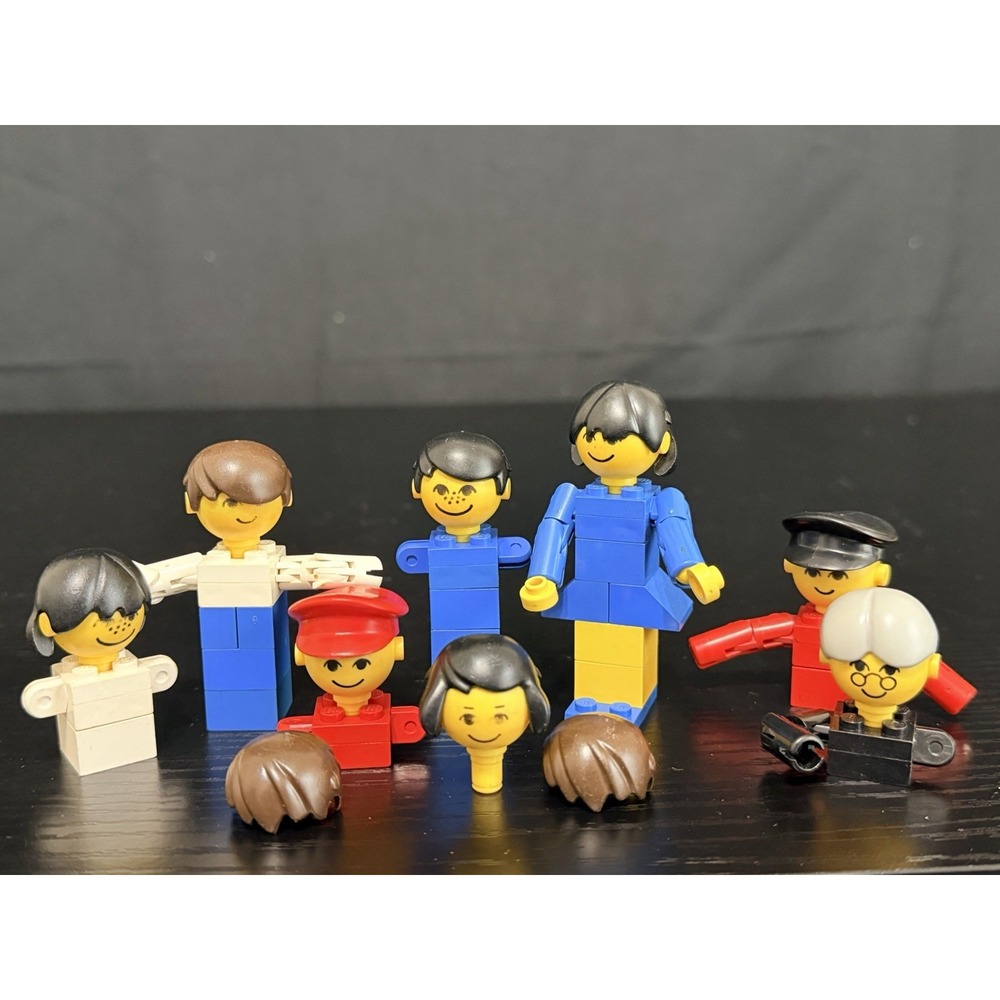 Vintage 1970s LEGO Homemaker Family Maxifigure Lot 7 Figures Heads Hair Parts